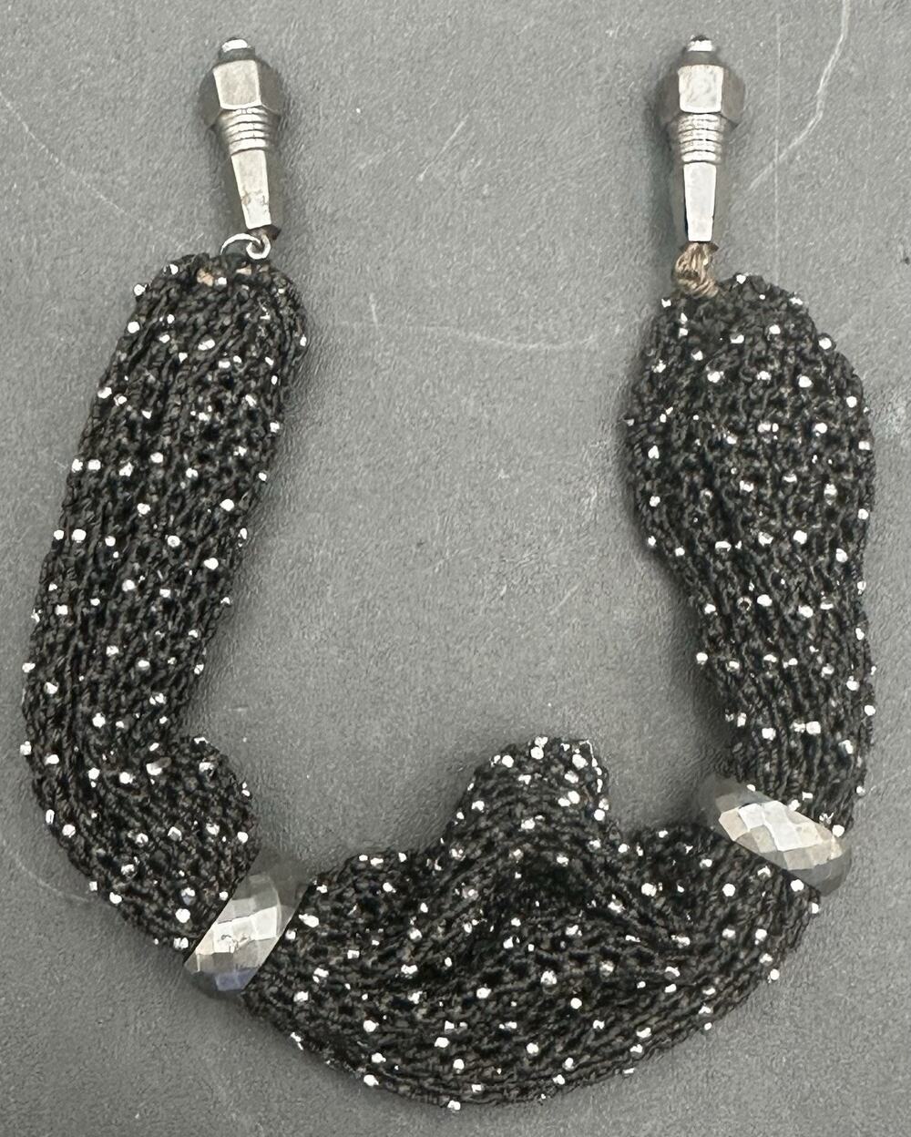 Antique Miser's Purse Bag Black Steel Cut Ring Beads Flapper Era